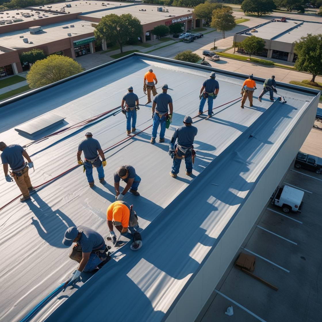 elastomeric coating roofing experts houston Industrial Roofing Repair contractors applying elastomeric coating.