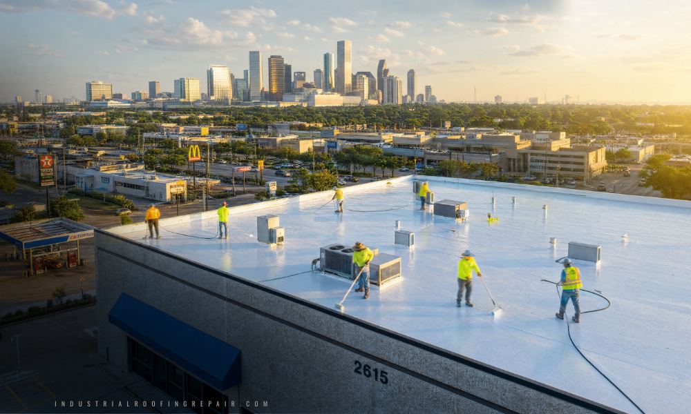 Elastomeric coating applied to a commercial roof in Houston