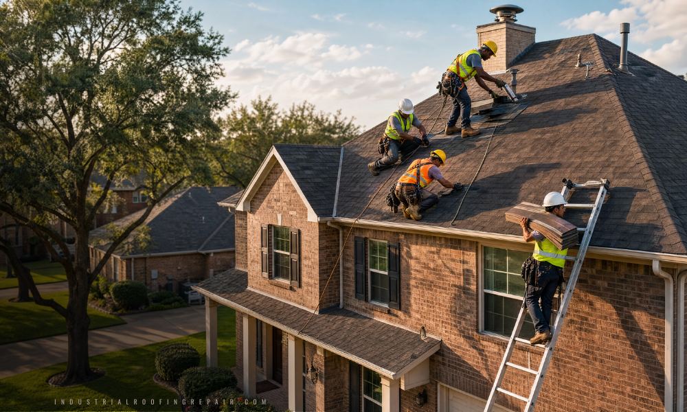 Fort Bend County roof repair service truck on a residential job site