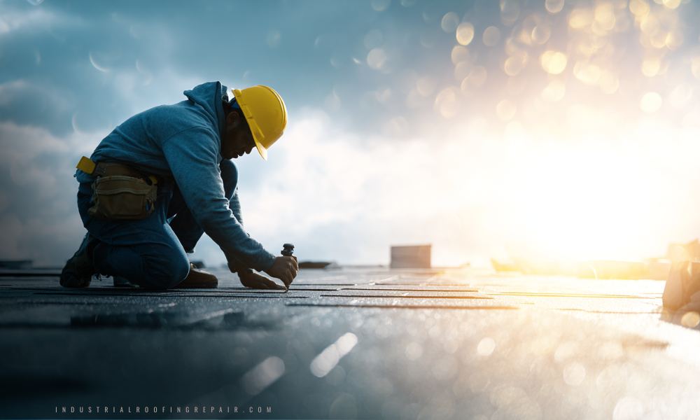 Patch reroofing repair on a commercial Houston building