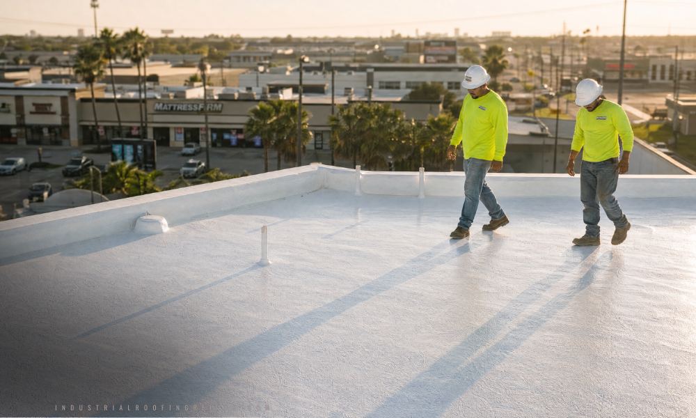 White reflective commercial roof system in Houston